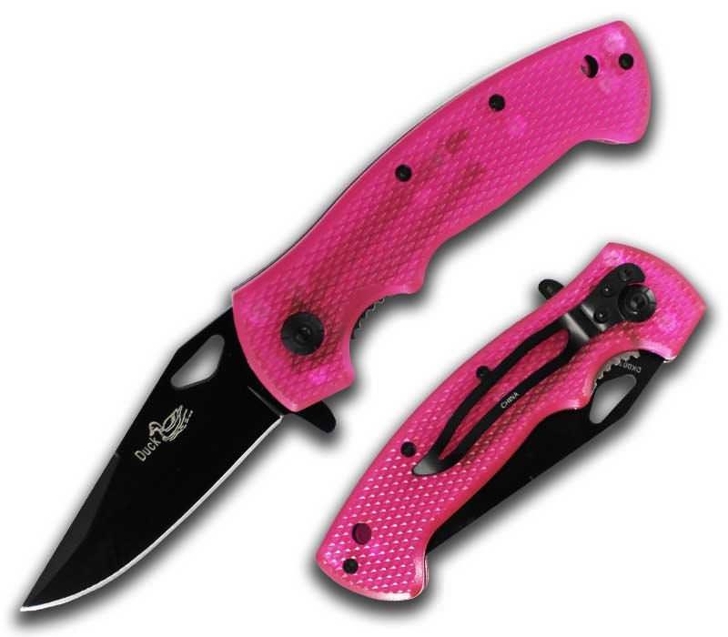 Clear Pink Handle Spring Assisted Opening Pocket Knife With Clip
