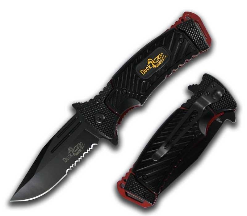 Duck USA Black Assisted Opening Pocket Knife Serrated Blade