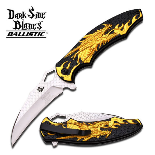 4.5" Gold Dragon Camping Hunting Spring Assited Pocket Knife