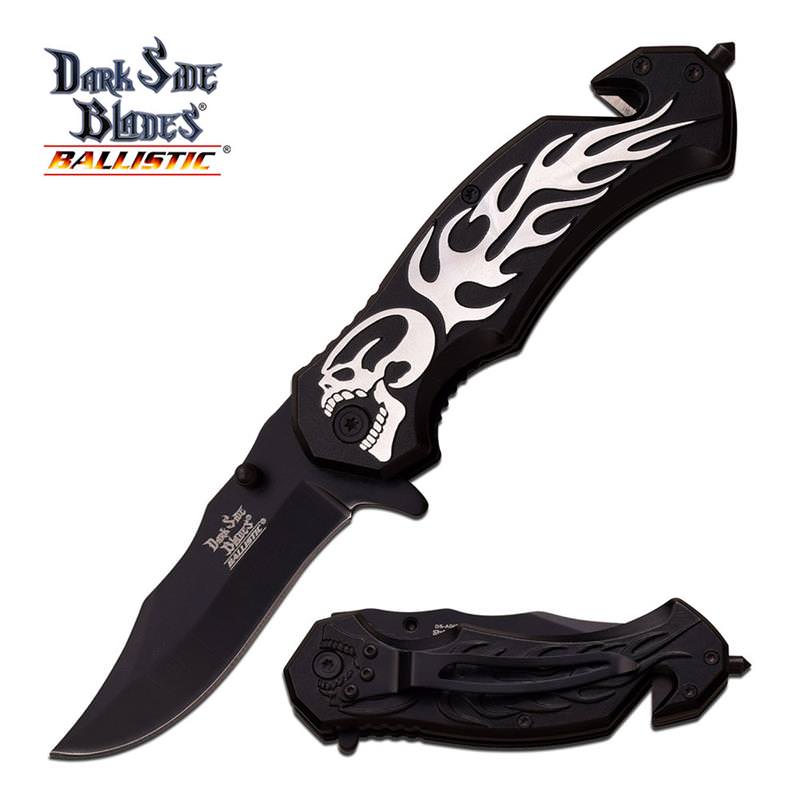 Skull Flame Tactical Hunting Rescue Spring Assist Pocket Knife