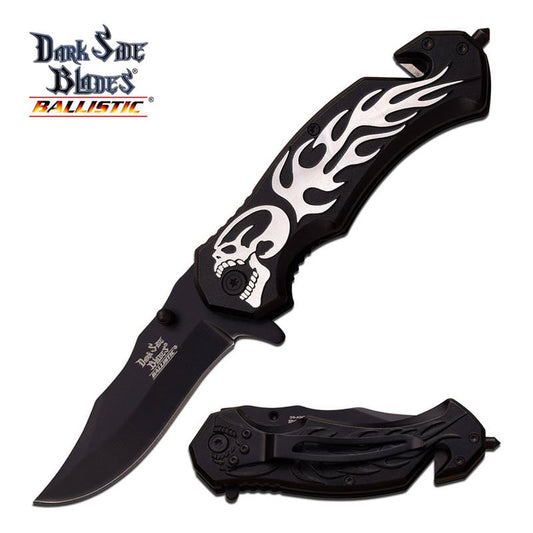 Skull Flame Tactical Hunting Rescue Spring Assist Pocket Knife