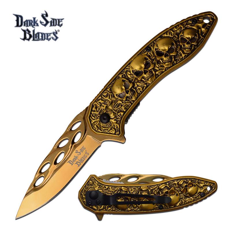 Gold Skull Titanium Nitrite Blade Tactical Spring Assisted Pocket Knife
