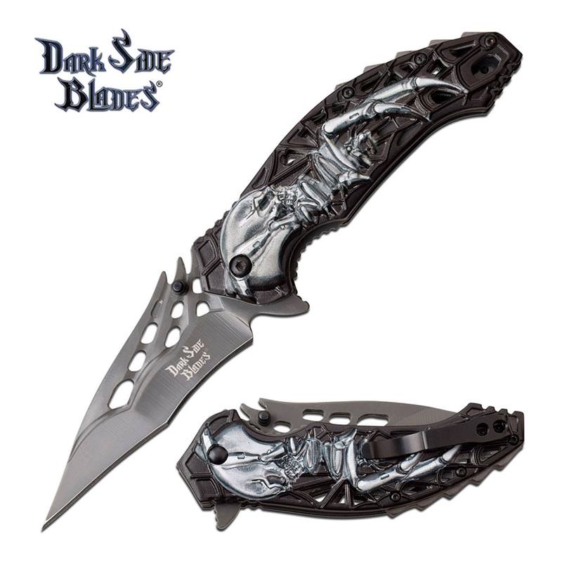 Skull Spider Fanntasy Spring Assisted Folding Pocket Knife Blue Grey