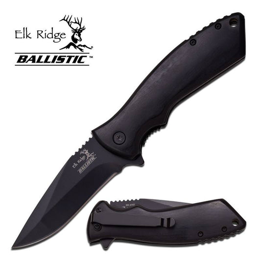 Elk Ridge Ballistic Series Black Wood Spring Assist Assisted Knife