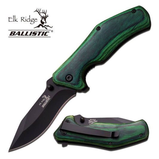2.9 Inch Closed Green Wood Handle Spring Assist Knife