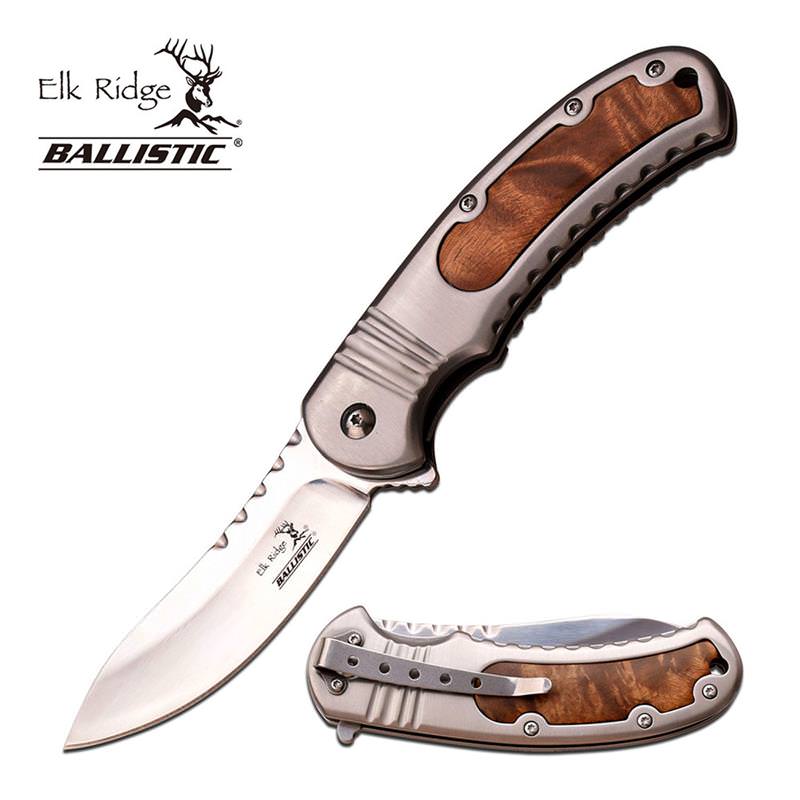 Burl Wood Insert Handle Camping Hunting Spring Assist Pocket Knife