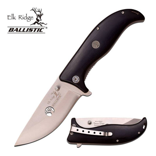 Elk Ridge Black Wood Spring Assisted Hunting Everyday Carry Knife