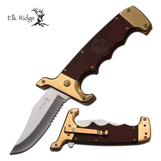 3.75" Blade Serrated Gold Spring Assisted Pocket Knife