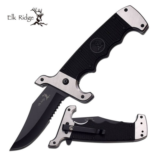 3.75" Blade Serrated Silver Guard Hunter Spring Assist Pocket Knife