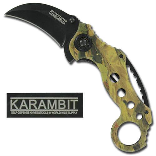 Elite Combat Karambit Tree Camo Spring Assisted Knife