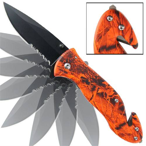 Emergency Serrated Orange Realtree Camo Spring Assist Knife