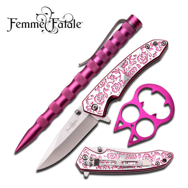 Tactical Pen, Cat Knuckle And Spring Assist Knife in a Gift Box