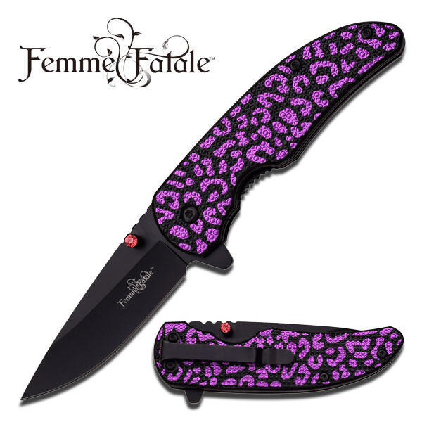 Purple Leopard Texture Handle Spring Assisted Opening Knife