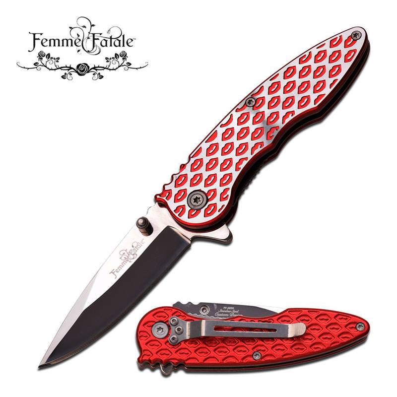 Femme Fatale 7" Red Lips Spring Assisted Opening Pocket Knife