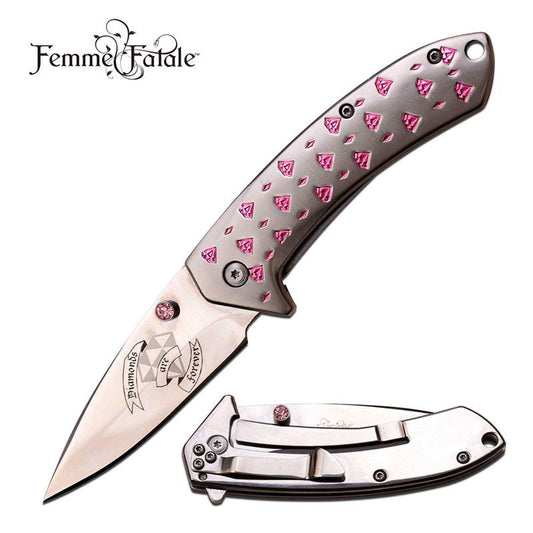 Femme Fatale 7" Pink Diamond Spring Assisted Opening Pocket Knife