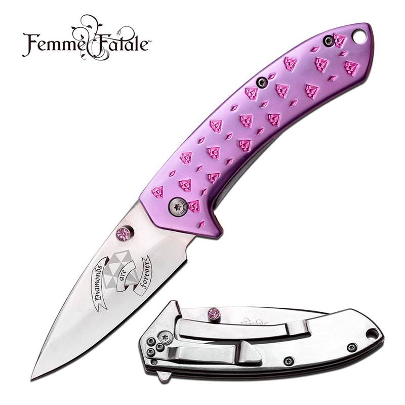 Pink Diamond Mirror Blade PE Spring Assist Folding Pocket Knife