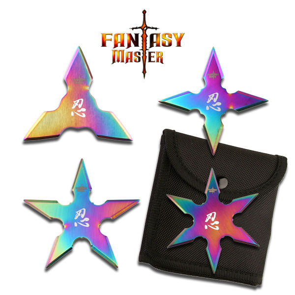 4 PC Set Rainbow Ninja Throwing Stars Anime Shuriken Knife Blade