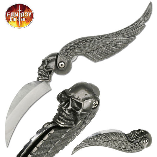 7.25" Hell Skull Wing Folding Pocket Knife
