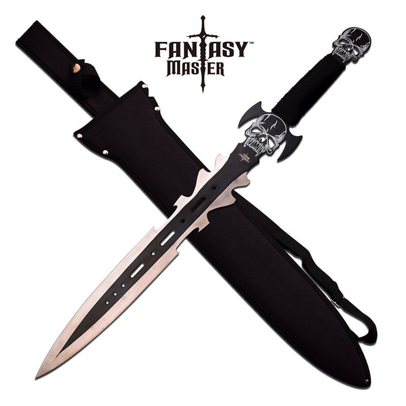 27" Gray Black Blade Demon Skull Gladius With Shoulder Sheath