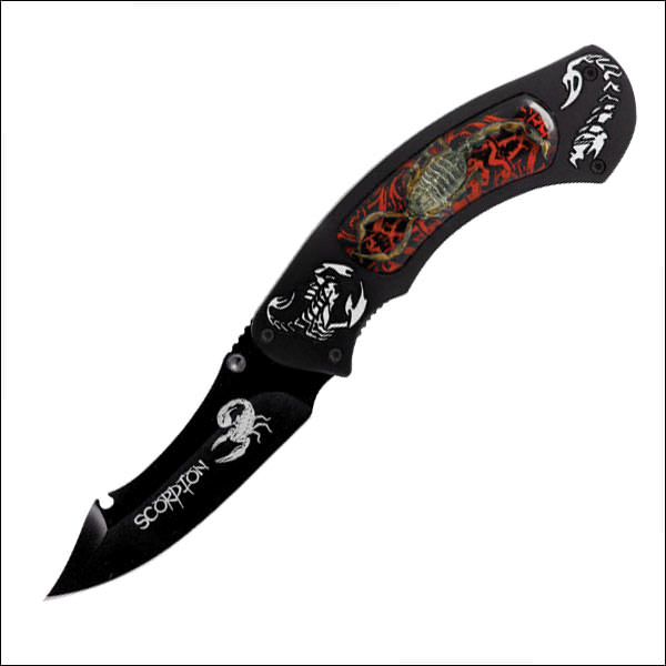 Real Scorpion Inlay Aluminum Handle Folding Pocket Knife