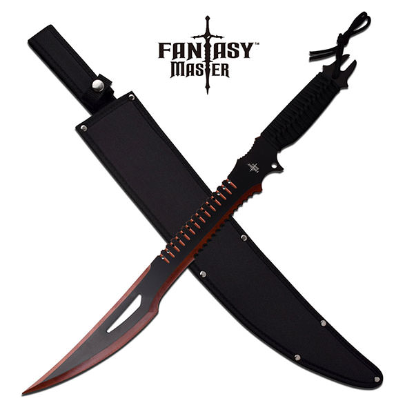 25" Black Red Serrated Fantasy Blade Machete With Sheath