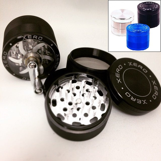 Tobacco Grinder Aluminum Herb Spice Crusher Hand Crank 2.5" 4 Piece Blue
