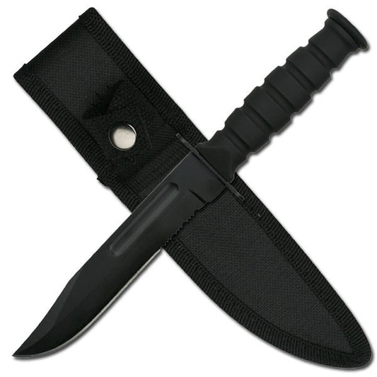 7.25 Inches Drop Point Serrated Combat Survival Knife Rubberized Handle