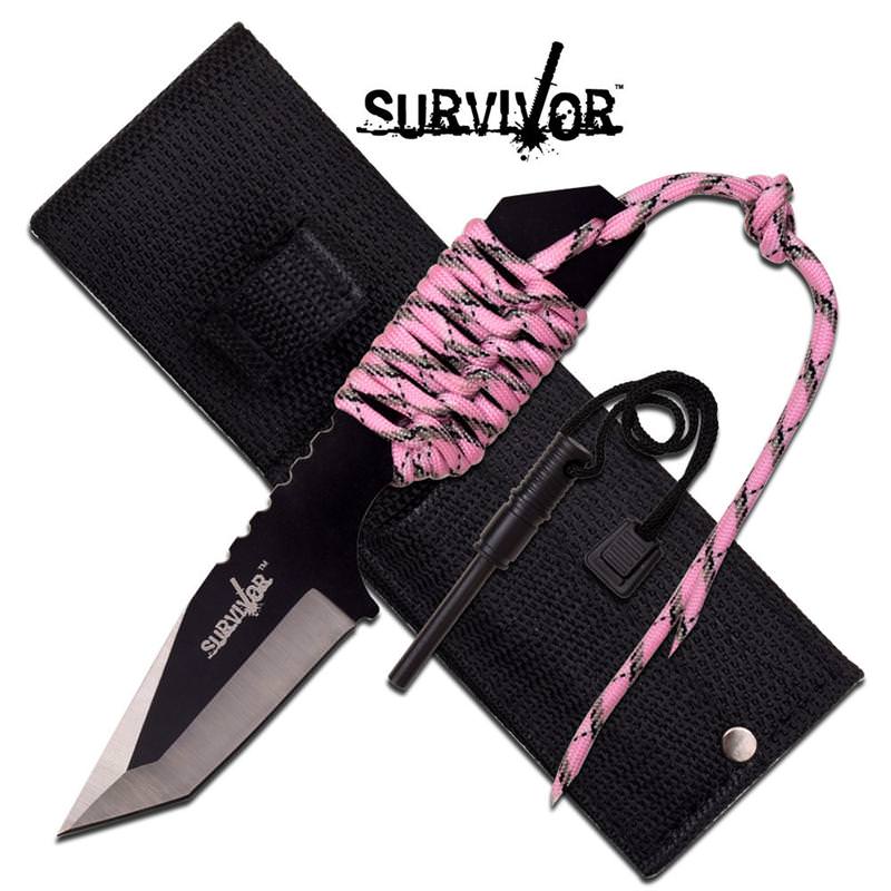 Small Pink Camo Tanto Fixed Blade Survival Knife With Firestarter Girl Women