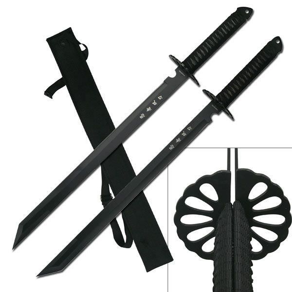 2-PC Full Tang Ninja Twin Bladed Sword With Shoulder Strap