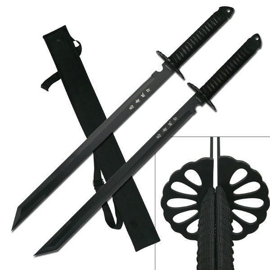 2-PC Full Tang Ninja Twin Bladed Sword With Shoulder Strap