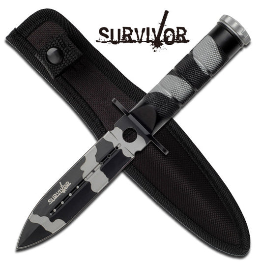 Urban Camo Double Edge Survival Knife with Nylon Case - 8.5 Inch Overall