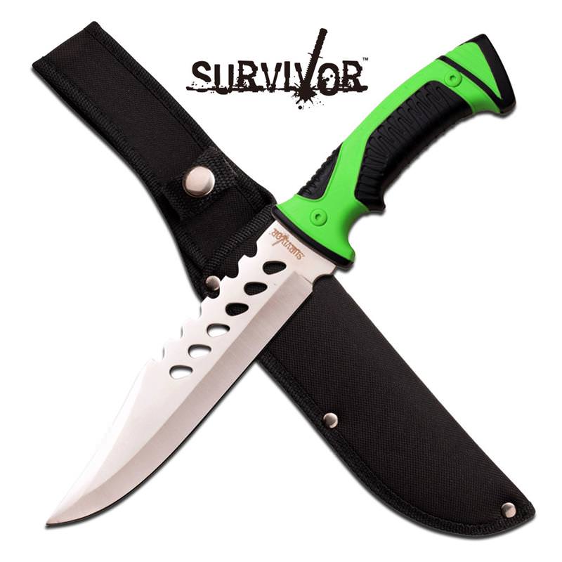 Tactical Green Black Zombie Blade Rubber Handle Fixed Blade Knife