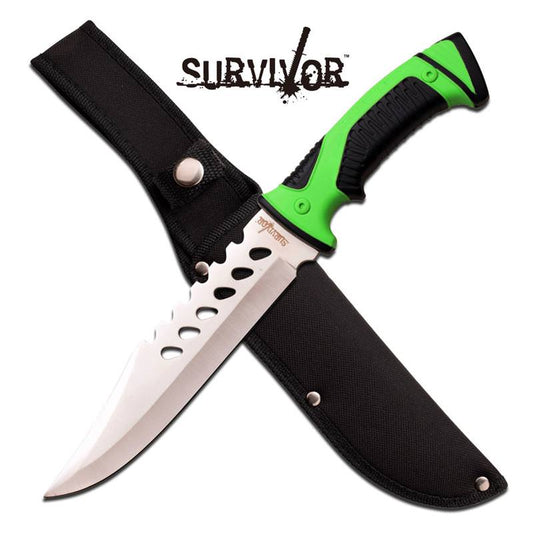 Tactical Green Black Zombie Blade Rubber Handle Fixed Blade Knife