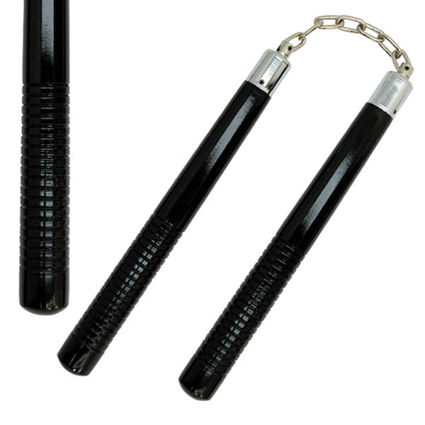 12" Black Wood Round Nunchaku Chain With Grips