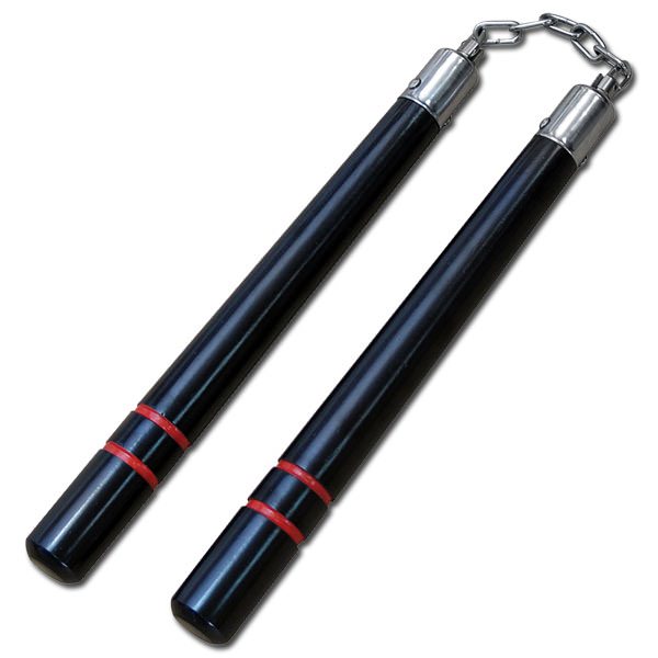 12" Black and Red Wood Nunchaku