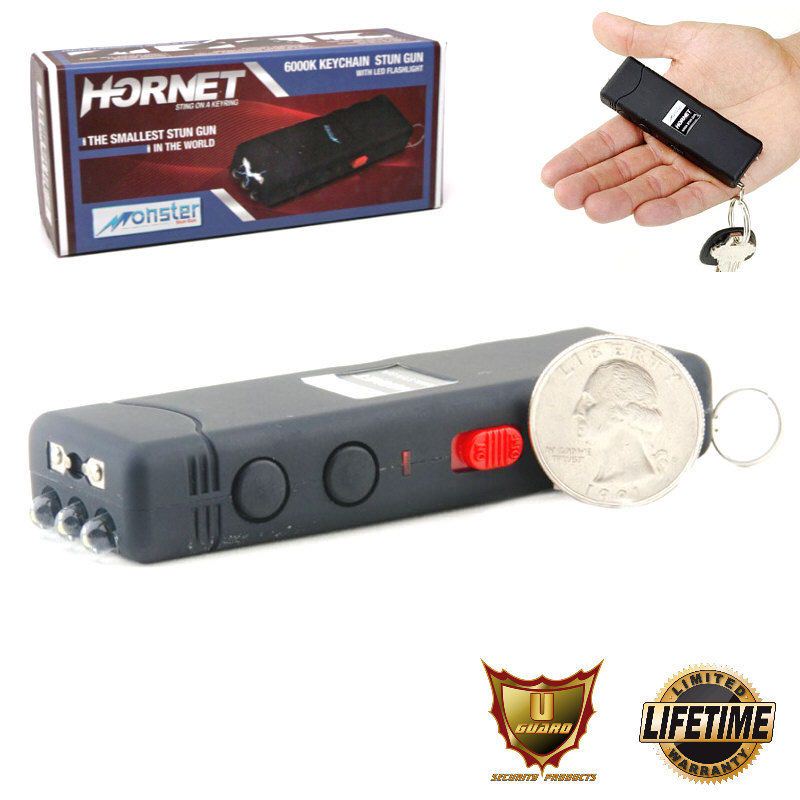 Mini Keychain Stun Gun LED Flashlight HORNET 6 Million Volt Black Rechargeable