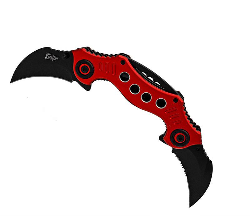 Double Trouble Dual Blade Karambit Assisted Open Knife - Red
