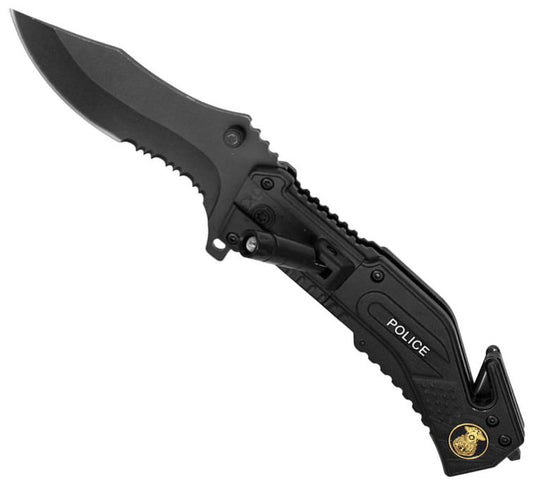 Police Rescue Folder Spring Assisted Knife With LED Light