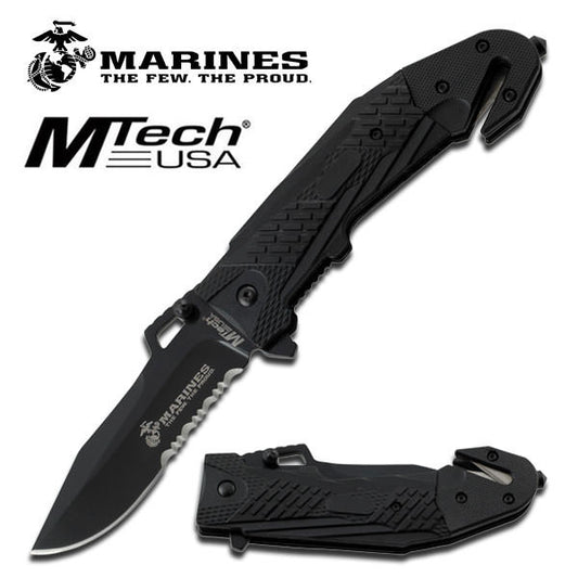 MTech USA US Marines All Black Spring Assisted Knife
