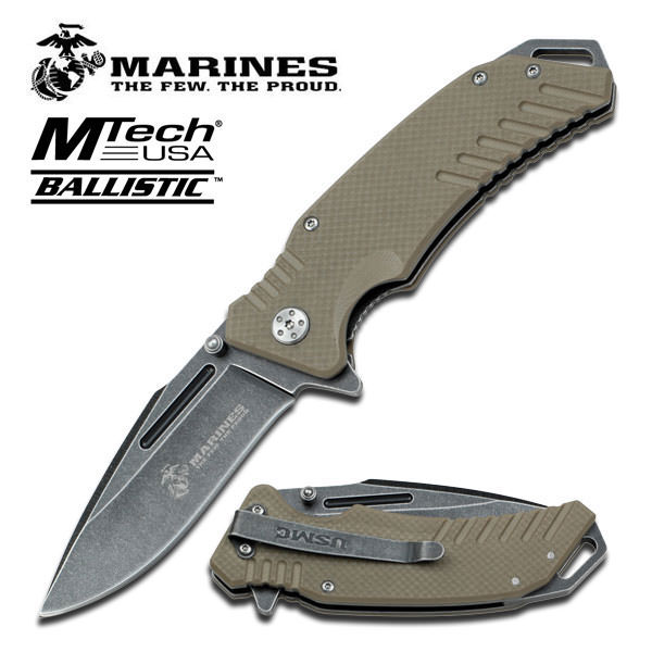 MTech USA US Marines Tan Handle Spring Assisted Knife