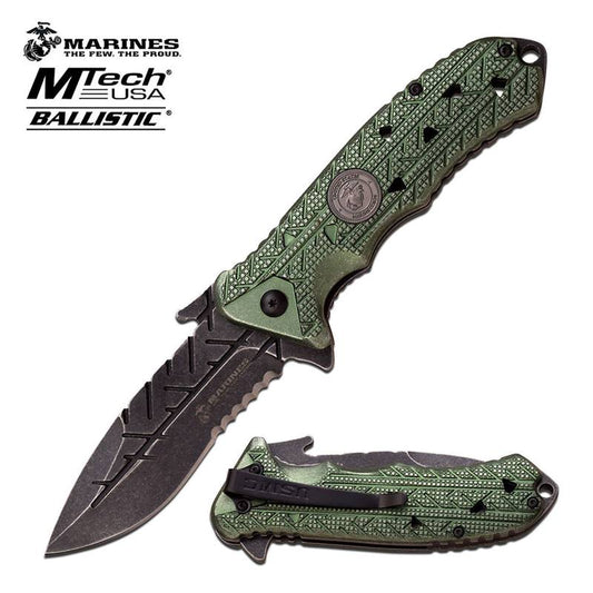 MTech USA US Marines The Few The Proud Spring Assisted Knife Green Handle