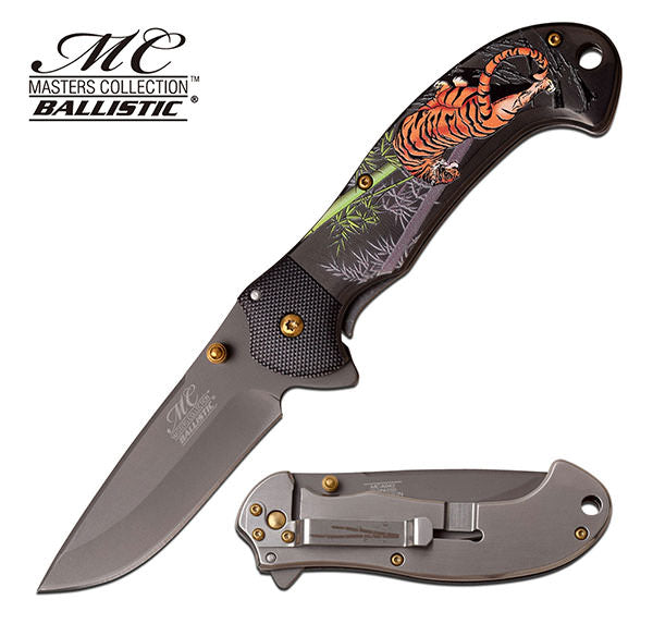 Tiger Art Handle Spring Assisted Folding Pocket Knife With Pocket Clip