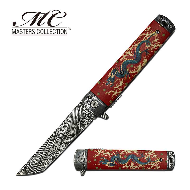 Red Asian Chinese Dragon 3.6" Tanto Blade EDC Spring Assisted Knife