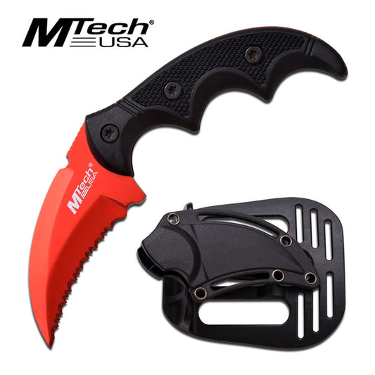 5" Hawk Blade Knife Tactical ABS Holster Red Full Tang Combat Karambit