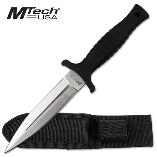 9" Silver Double-Edged Boot Knife With Sheath and Clip