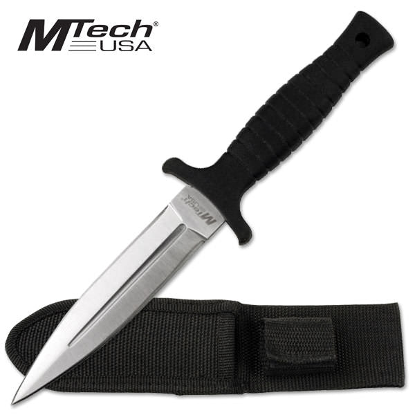 9" Silver Double-Edged Boot Knife With Sheath and Clip