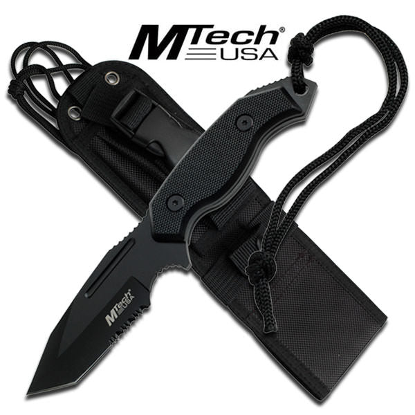 Black Tactical 5MM Thick Tanto Blade Hunting Knife With Custom Sheath