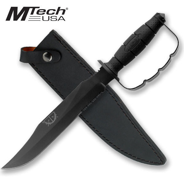 15 Inch Mtech Fixed Blade Knuckle Handle Bowie Knife Black