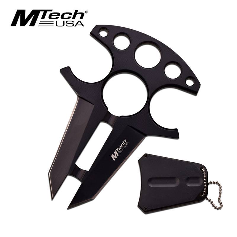 Tactical Double Edge Neck Knife Black Handle with Finger Ring Holes