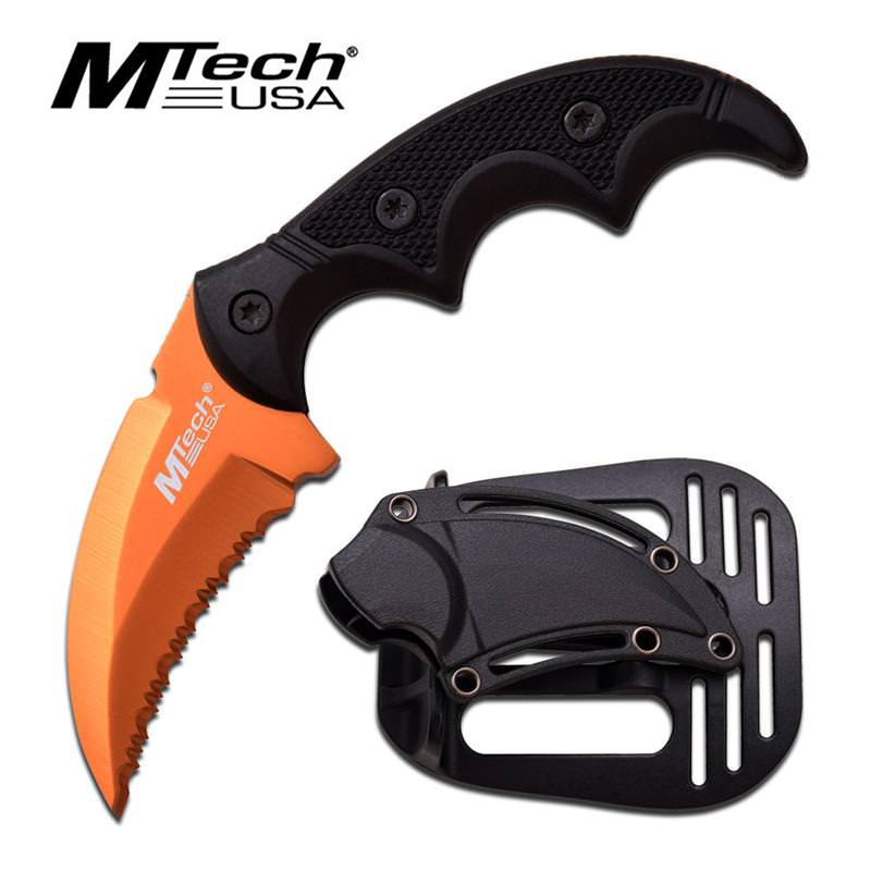 Mtech USA Fixed Blade Karambit Style Tactical Knife - Orange Serrated Blade
